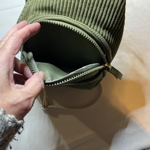 HAUTE HIPPIE Olive Green Corduroy Sling Backpack Crossbody Bag Utilitarian Boho - Picture 12 of 15